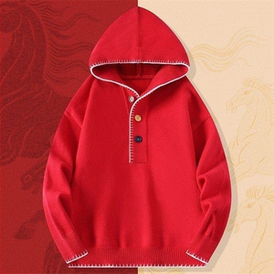 250935-P65新年战袍情侣装秋冬季搭毛衣红色本命马年衣服拜年服图片