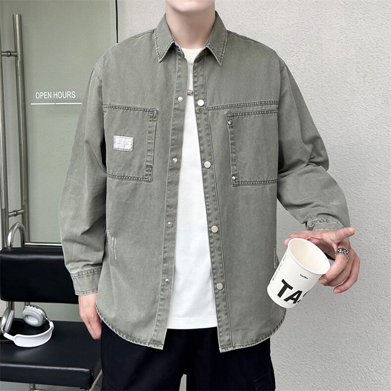 纯色寸衫型夹克高品质刺绣纯棉店主社会小伙潮牌牛仔外套CS90P68,男装工装外套,星座301B-1
