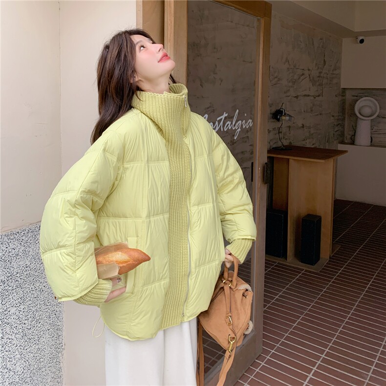 现货2025冬季新款25119-P295-K448绿色针织拼接50羽绒服，女装羽绒服，浙宝128（原290）