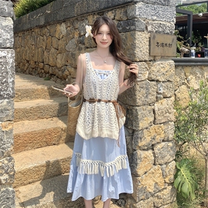 法式罩衫流苏吊带连衣裙套装女夏2025新款长裙艺术感穿搭独特别致图片