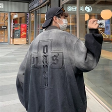 美式复古字母刺绣渐变棒球服男做旧水洗宽松立领夹克外套W7005，男装夹克，星座1116A-1（原606A）
