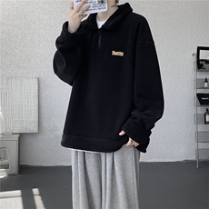 WY10180-特P65重磅美式可翻领大码立领绒感半拉链卫衣外套，女装短外套，电商A059