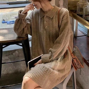 时尚百搭宽松显瘦中长款羊毛衫连衣裙女秋冬新款韩版气质打底裙图片
