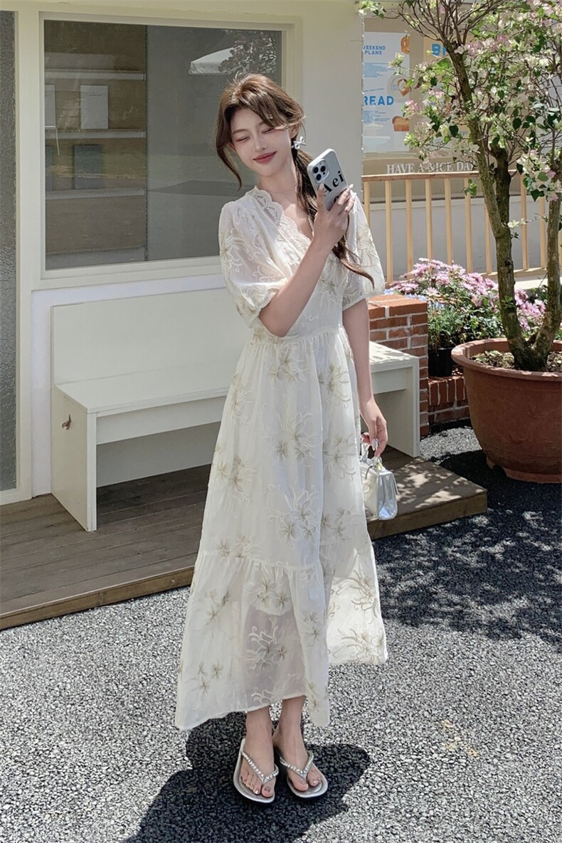 时尚森系宽松连衣裙女2025夏季新款法式浪漫度假氛围感显瘦长裙子,女装连衣裙,浙宝208A