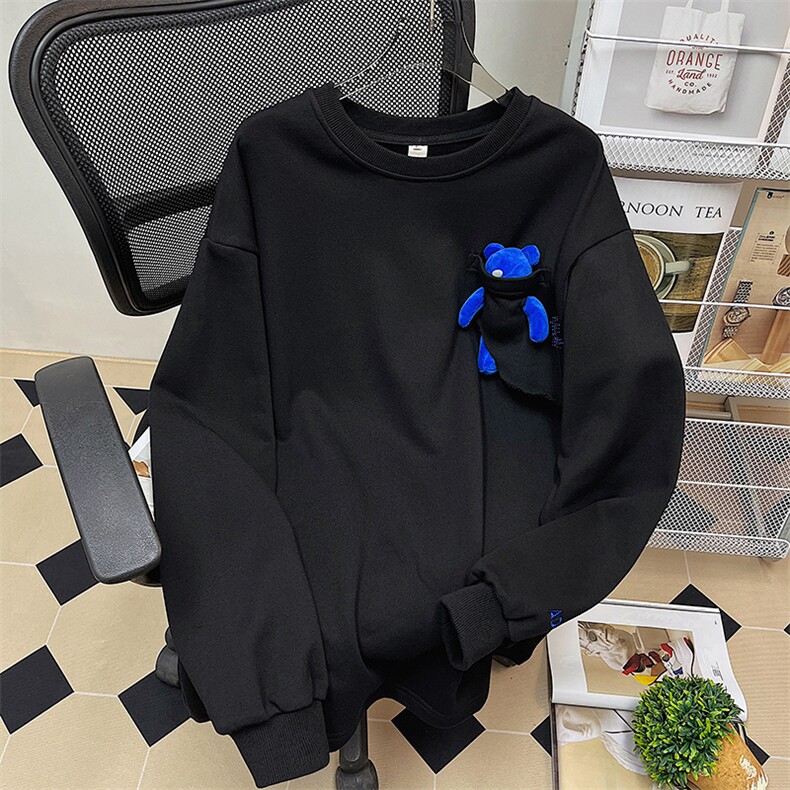 1港风中性风平铺刺绣字母小熊大码情侣潮卫衣男WY8745P60控88,男装卫衣,星座226-2