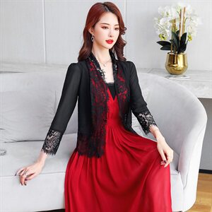 2023年衫/雪纺衫夏季V领九分袖蕾丝性感百搭,女装蕾丝衫/雪纺衫,婵米儿