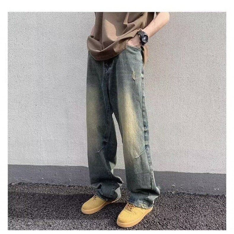 水洗黄泥色牛仔裤男秋季美式复古高街百搭裤宽松直筒裤NX8029，男装牛仔裤，星座1116A（原606A-3）