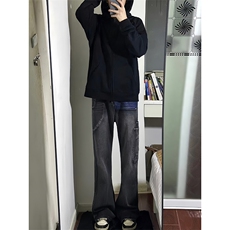 B221美式ins高街暗黑小众铆钉个性拼接牛仔裤LK23141-P65控88，男装牛仔裤，电商B221