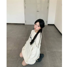 白色针织衫软糯毛衣女秋季慵懒风毛绒绒字母宽松百搭加厚学生上衣，男装针织衫/毛衣，星座506A