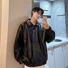 美拉德棕色皮衣外套机车服翻领复古宽松PU夹克上衣Y1023-P68网图，男装夹克，电商B245