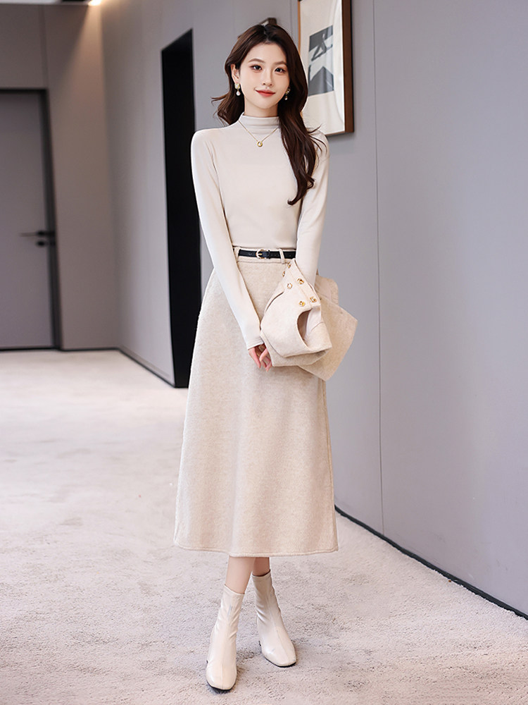 红色小香风毛呢马甲套装裙女2025春秋新款洋气打底衫半身裙三件套,女装套装/套裙,奋斗女王