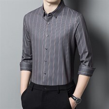 2023春秋男士高档无痕免烫长袖翻领衬衫男时尚商务衬衣HM8218-P85，男装衬衫，星座1105-3