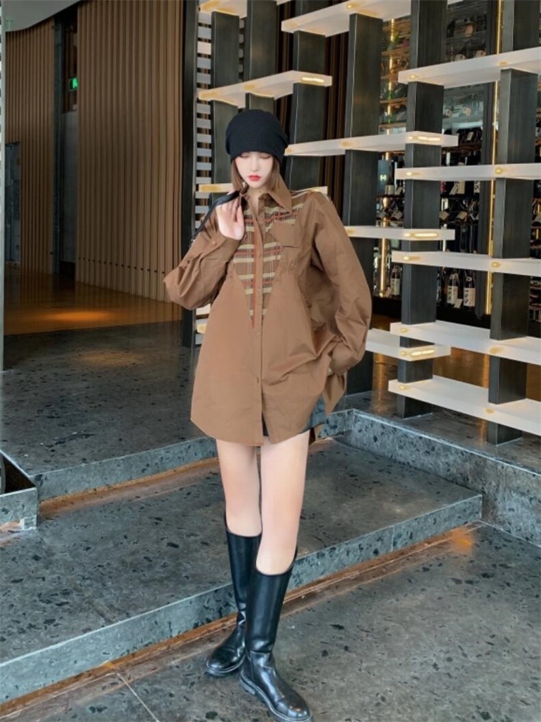 【现货】时尚格子拼接衬衫！，女装衬衫，S.S