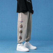 蓝底2024秋冬新款个性撞色印花束脚运动休闲潮牌裤子2121-45控69，男装休闲裤，星座914-3