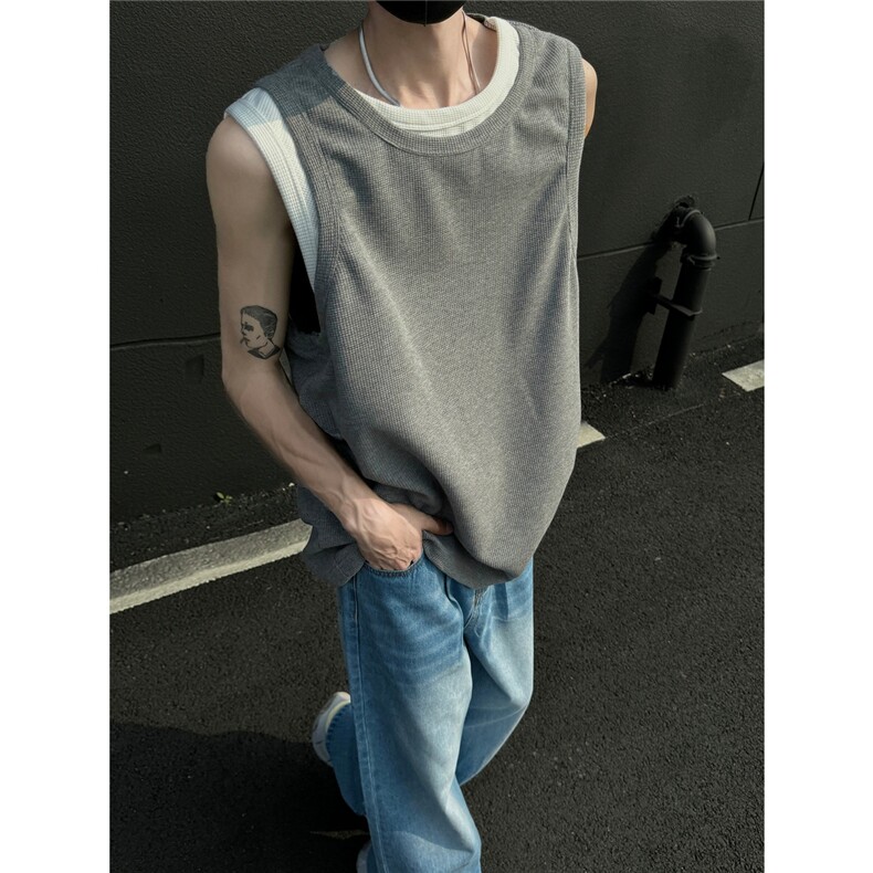 重磅T恤设计感短袖拼接背心大码港风日系美式1016-1T308P40K55，男装背心/马甲，星座1016-1（原电商B408-1）