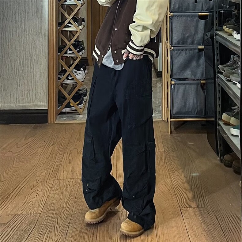 欧美街头hiphop工装裤男春秋潮牌嘻哈多口袋休闲裤宽松直筒拖地裤,男装休闲裤,四季星座218-1