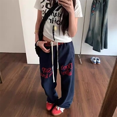 AK2493-P65潮美式复古撞色格纹字母休闲裤男女潮牌宽松垂感裤，女装休闲裤，星座617A-2
