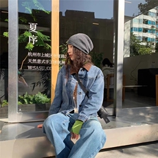 复古短款牛仔外套痞帅高级感翻领水洗牛仔夹克，男装工装外套，星座506A