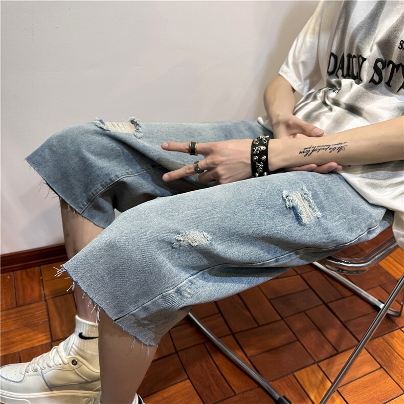 D2053-p45-控68  现货风宽松cleanfit牛仔裤七分裤黑暗图片