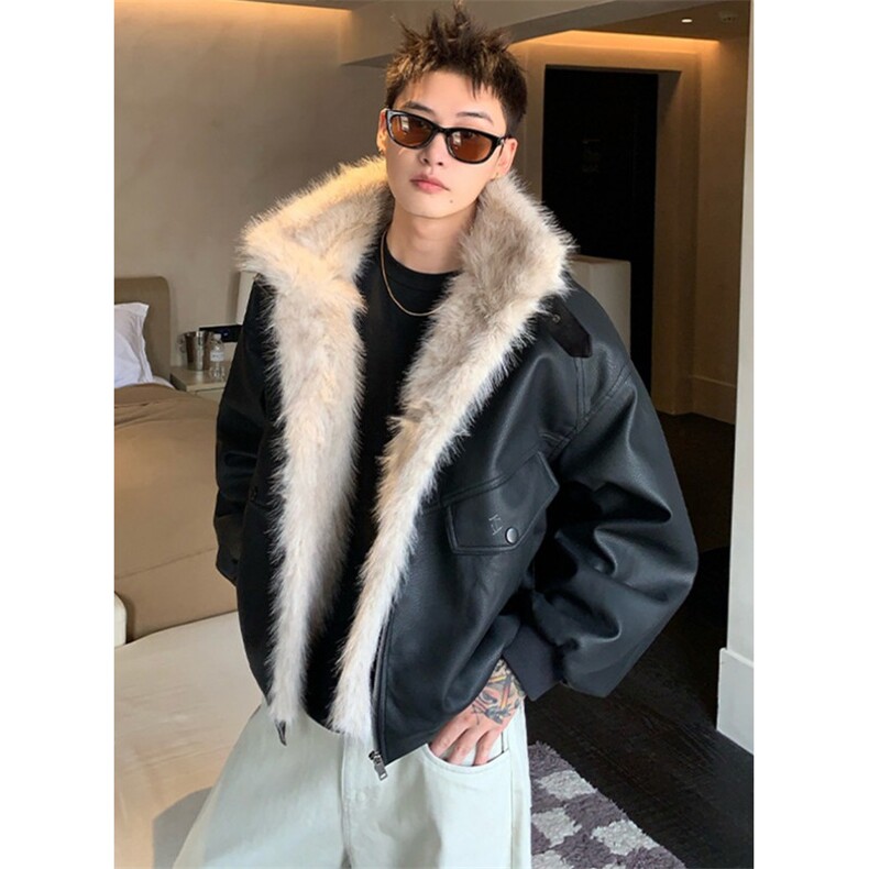 美式复古座山雕毛领品质感PU皮夹克街头宽松棉衣M5034，男装夹克，星座1116A（原606A-3）