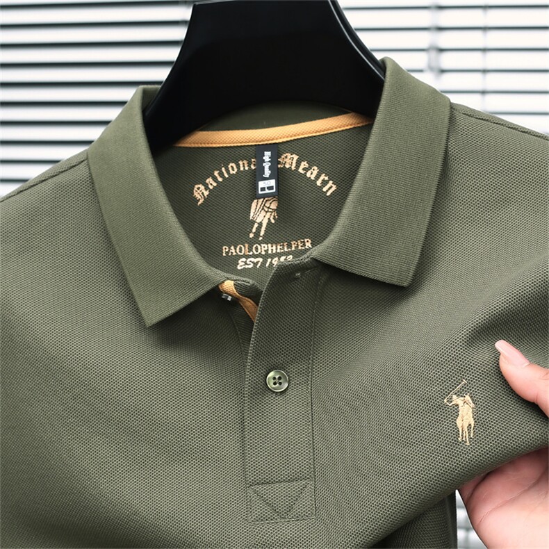 polo衫短袖男士纯色高端刺绣小马标上衣服翻领丝光棉t恤,男装Polo衫,电商B212（原钱塘6029）