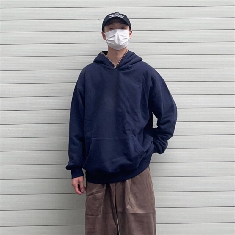 抖音得物高品质二开25秋冬美式重磅宽松纯色连帽贝壳刺绣卫衣W63,男装卫衣,电商A486