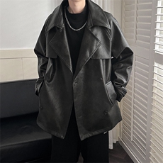 现货中长款翻领皮衣外套男潮牌设计感风衣夹克A351-AP2521-P145，男装夹克，电商A351