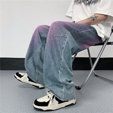 配腰带美式高街牛仔裤男喷墨韩版2023夏季ins宽松长裤RK590-P50，男装牛仔裤，星座412-3