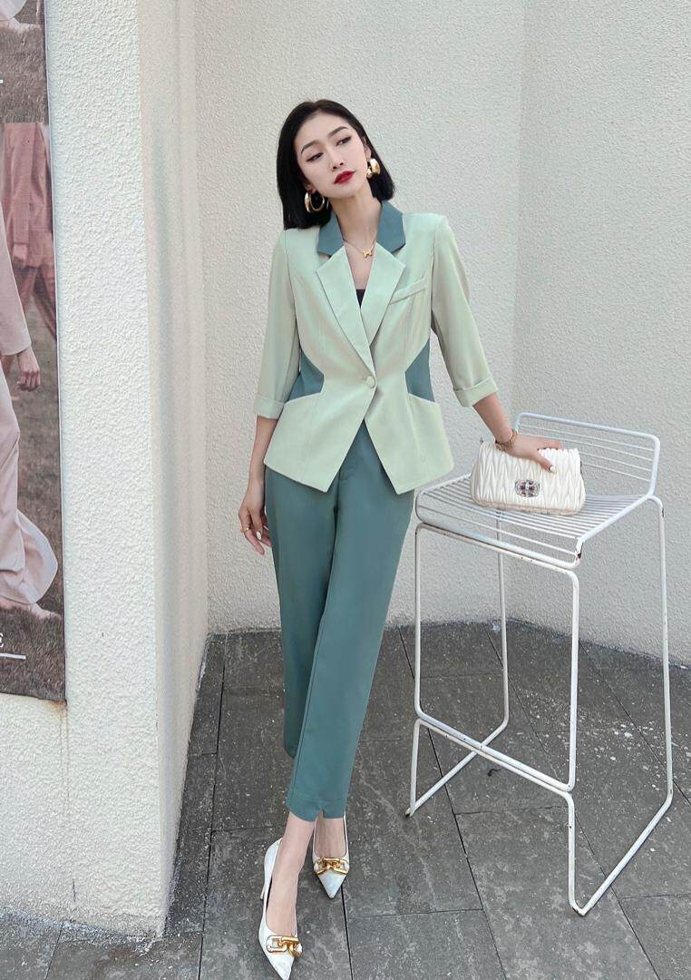 【现货】夏季新款短袖西装长款套装，女装西装，罗琳格