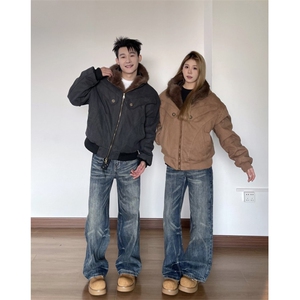 WT115-P140 立体剪裁座山雕棉服男毛领外套情侣连帽夹克 网图图片