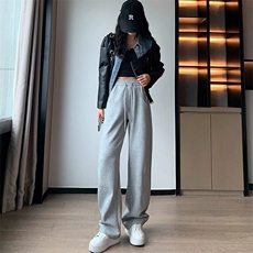 灰色运动裤女秋冬2024新款宽松直筒美式卫裤宽松垂感阔腿直筒裤，男装休闲裤，星座506A