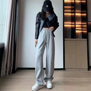 灰色运动裤女秋冬2024新款宽松直筒美式卫裤宽松垂感阔腿直筒裤