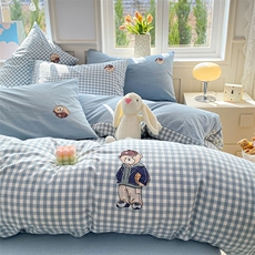 新款色织全棉水洗棉刺绣四件套小清新纯棉四件套，床品套件，一起卖家纺