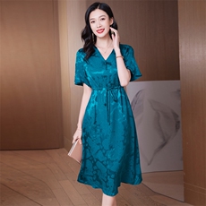 真丝连衣裙28姆米冠乐绉2026夏季高档杭州真丝v领提花裙，女装连衣裙，阿舍尔精品