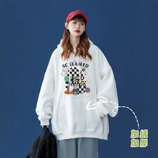 中性秋季潮流卡通印花上衣宽松连帽卫衣W230JRP35控58加绒P45，男装卫衣，A247A
