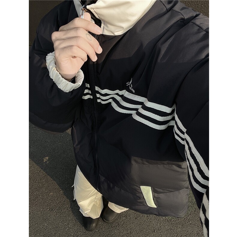 冬装新品美式条纹织带棉服刺绣logo棉衣休闲外套男G1100P118,男装棉衣,电商A339