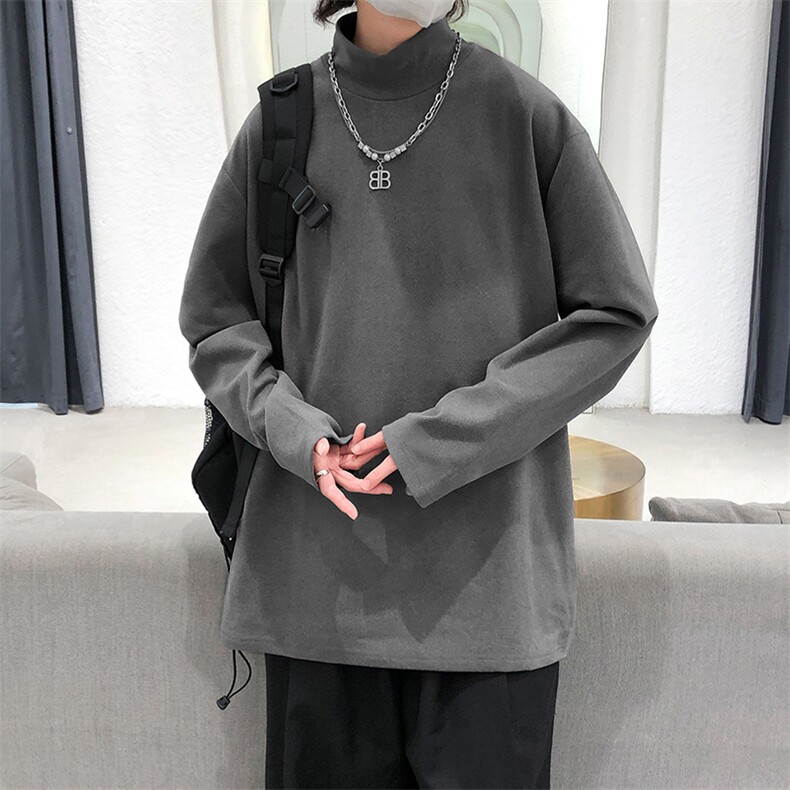 现货半高领德绒长袖T恤高领秋冬打底衫男宽松大码休闲T30-P35控59,男装T恤,电商A351