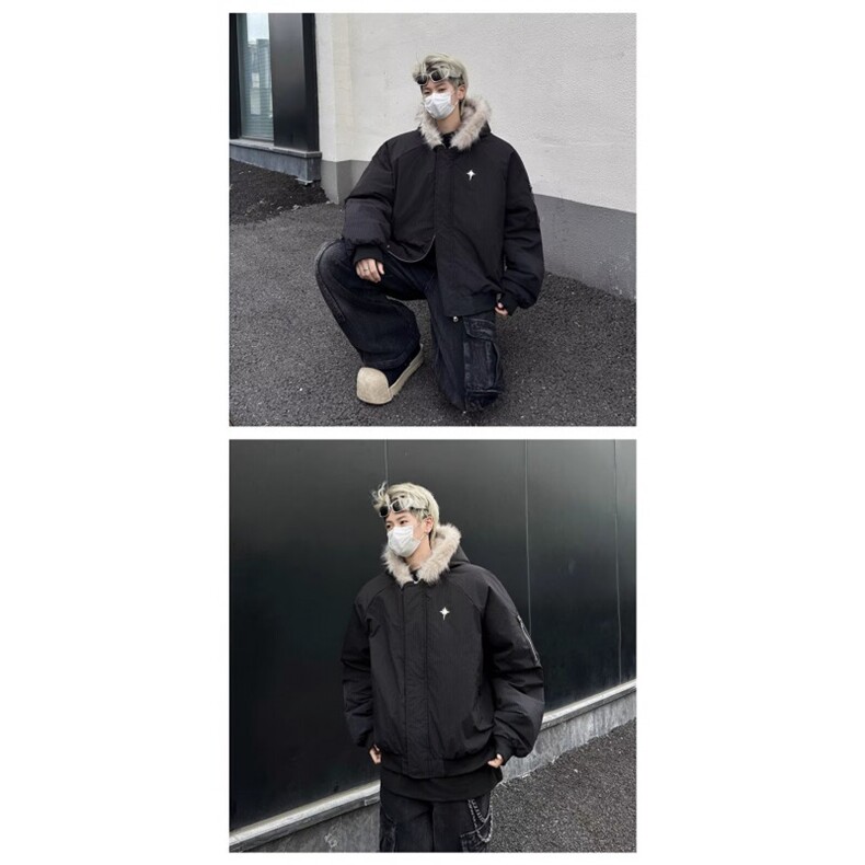网络图现货美式高街毛领连帽冬季复古休闲保暖加厚棉袄J773-P90,男装棉衣,星座715-7