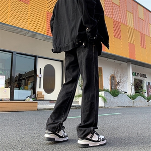 美式vibe裤脚拉链牛仔裤男高街潮牌黄泥色修身显瘦裤图片