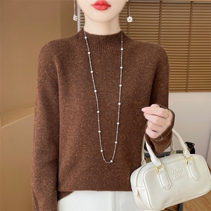 长袖圆领套头纯色2025年秋季时尚羊毛针织衫图片