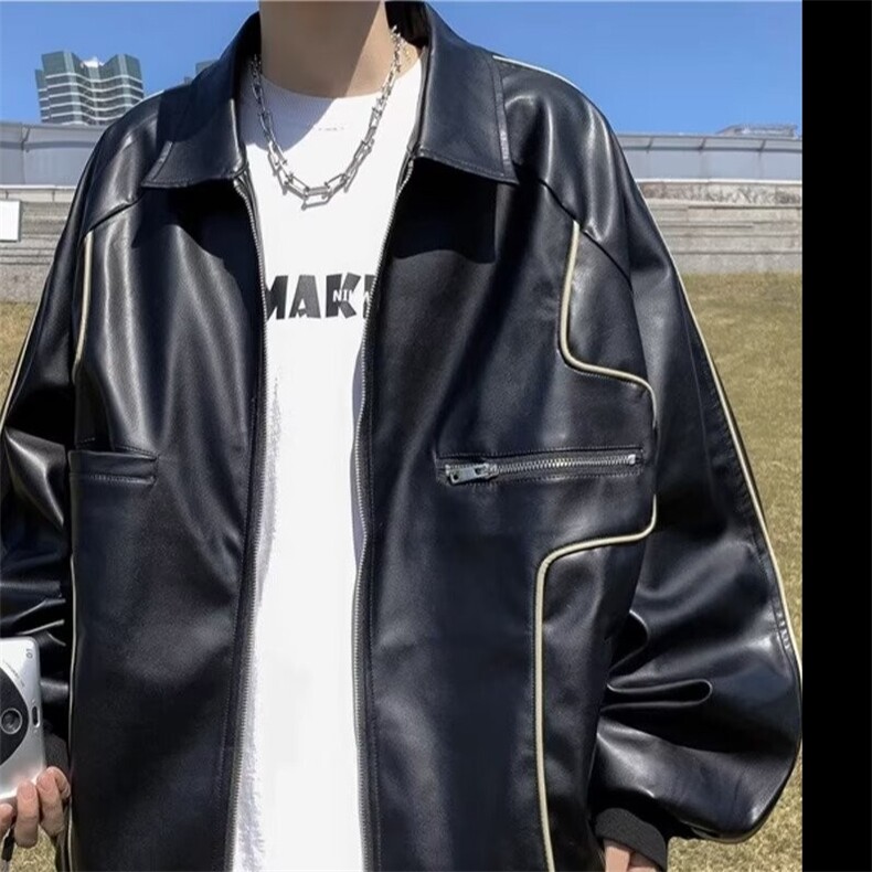 A99-P60美式复古机车皮衣外套男飞行员夹克潮牌街头宽松翻领,男装夹克,电商B323A