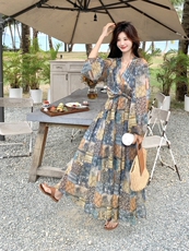 法式复古碎花连衣裙女夏季新款度假风森系小众收腰显瘦气质长裙子，女装连衣裙，浙宝210（原浙宝191）