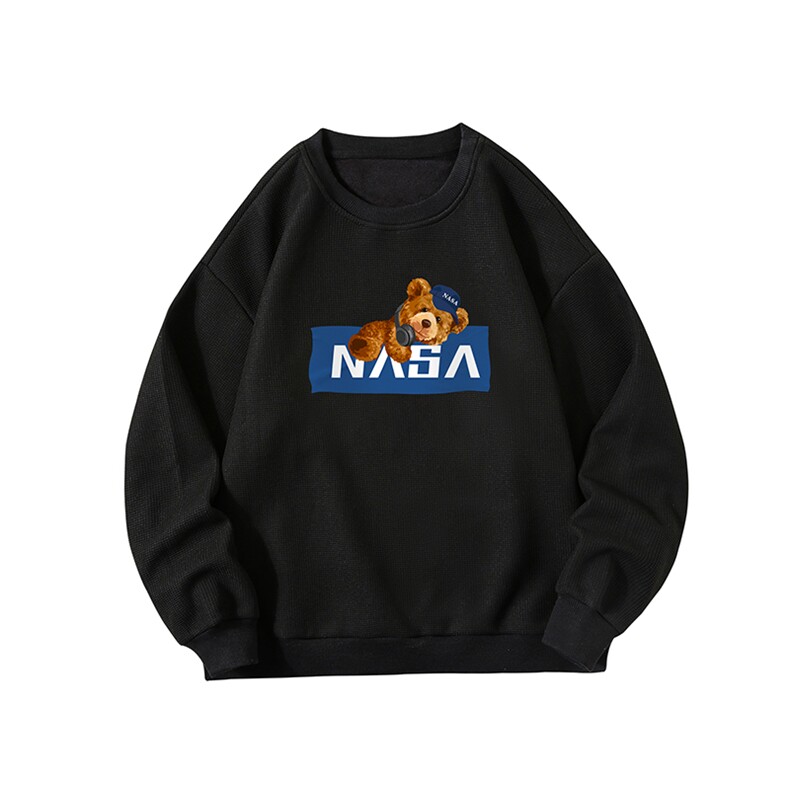 NASA华夫格卫衣圆领卫衣长袖t恤男外套白底HW76247-P30加绒款P40,男装卫衣,电商A040A