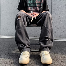 牛仔裤男士高街帅气破洞夏季百搭2024新款ins宽松RK1835-P49，男装牛仔裤，星座412-3