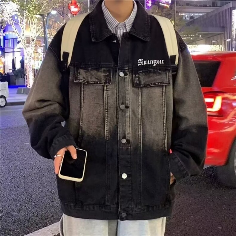 JK8898-P57美式渐变牛仔外套男春秋季高街潮牌复古宽松潮流,男装工装外套,电商B323A