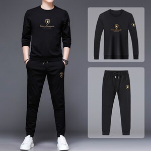 春秋季2023新款休闲运动套装男士圆领长袖t恤印花中青年男体恤衫,男装休闲套装,电商B212（原钱塘6029）