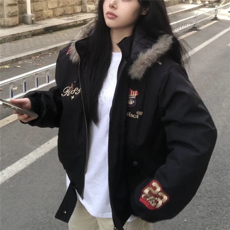 1506-1/MQ181/P76徽章刺绣毛领连帽棉衣棉服女复古外套秋冬季男女,男装棉衣,星座1506-1
