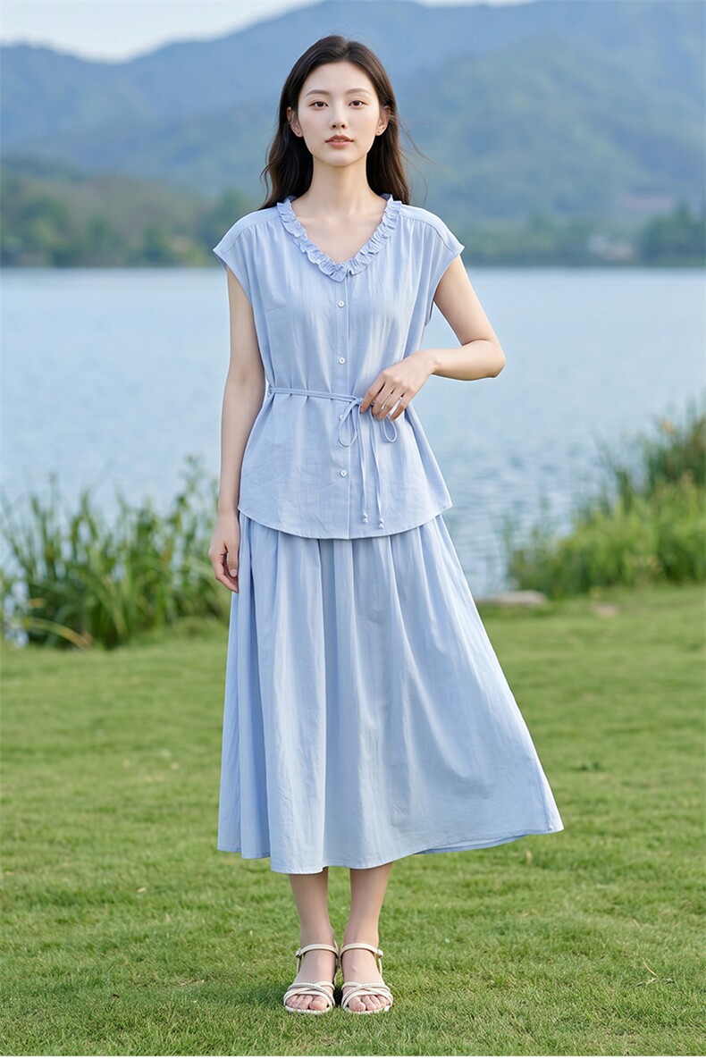 套装女夏季纯色清爽两件套,女装套装/套裙,曼沙奕珂