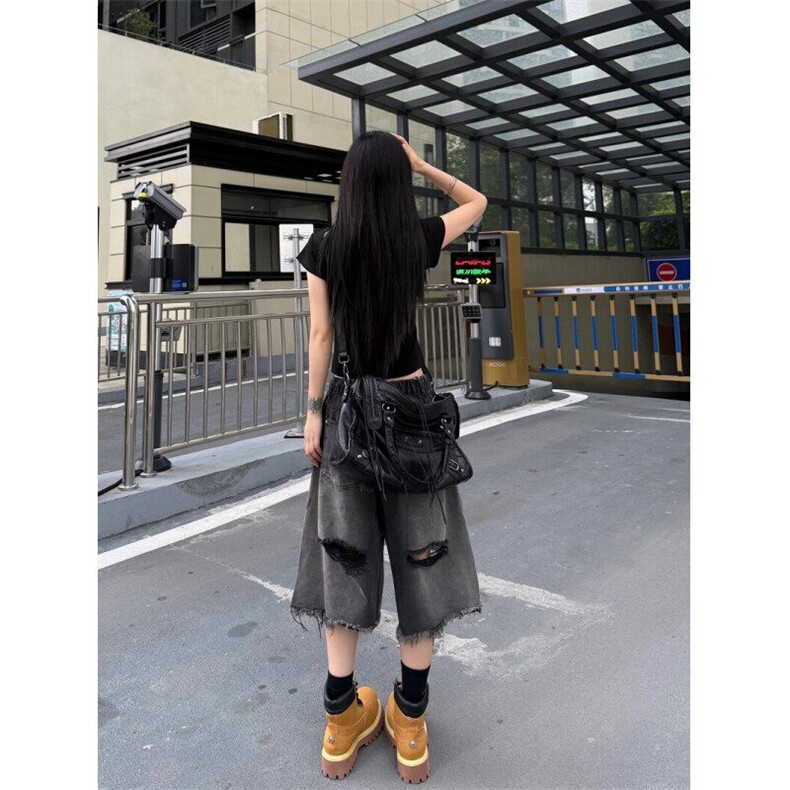 CP1169-P42美式高街破洞牛仔短裤潮流新款简约原宿日系中裤,男装牛仔裤,电商B323A