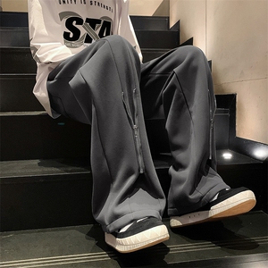 K3021-P35高街宽松百搭拉链个性直筒休闲裤图片